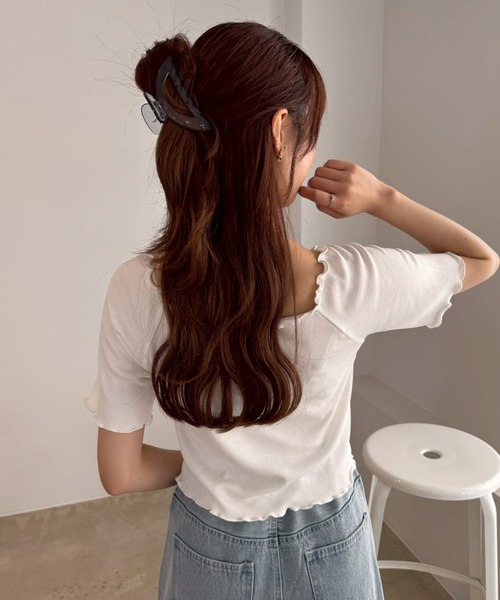 one after another NICE CLAUP（ワンアフターアナザーナイスクラップ）の「ドロストテレコトップス（Tシャツ/カットソー・レディース・サックスブルー/ブラック/杢グレー/ホワイト/ピンク・FREE）」の18枚目の写真