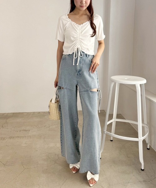 one after another NICE CLAUP（ワンアフターアナザーナイスクラップ）の「ドロストテレコトップス（Tシャツ/カットソー・レディース・サックスブルー/ブラック/杢グレー/ホワイト/ピンク・FREE）」の16枚目の写真