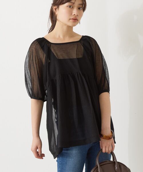M-PREMIER◆タグ付/ペプラムパフスリーブニット/34/レーヨン/BLK/無地/A741-621 PICCIN ピッチン ニット 906500 レディース パフスリーブ