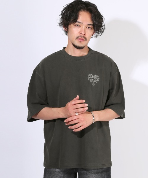 LUXSTYLE(ラグスタイル)の「ピグメントハードウォッシュハートロゴ刺繍半袖Tシャツ(Tシャツ/カットソー・メンズ・ブラック系その他/ブラック系その他2・XL/L/M/S)」の16枚目の写真