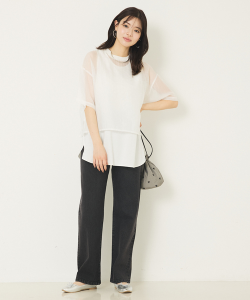 abahouse mavie(アバハウスマヴィ)の「【2WAY】スクエアネックシャツヘムタンク/レイヤードインナー(タンクトップ・レディース・ブラック/チャコールグレー/ホワイト・フリー)」の6枚目の写真