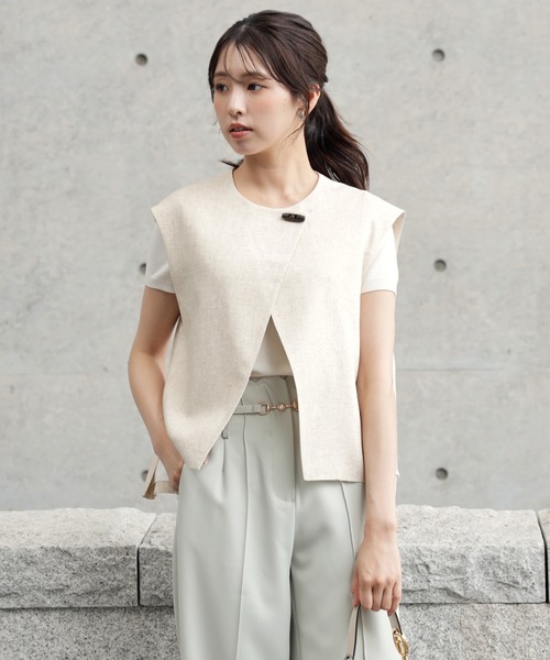 DRESS PLUS（ドレスプラス）の「涼感漂う麻素材のラップ風ベスト（ベスト・レディース・ダークベージュ/チャコール/オートミール・M/S）」の11枚目の写真