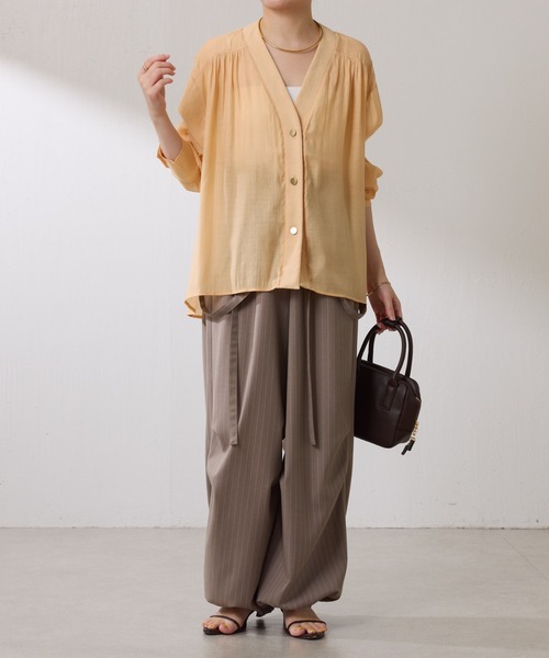 COLLAGE GALLARDAGALANTE - 美品◎コラージュガリャルダガランテ　シアーストライプシャツ　カーキ COLLAGE GALLARDAGALANTE - 美品◎コラージュガリャルダガランテ