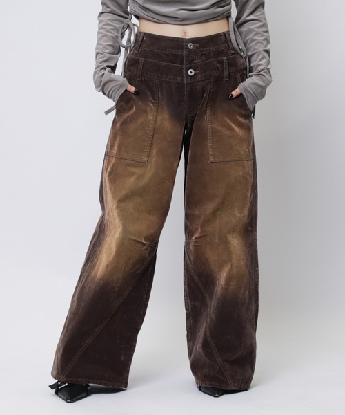 SPIRALGIRL（スパイラルガール）の「ベロアデニムルーズシルエットパンツ（デニムパンツ・レディース・ネイビー/ブラウン・FREE）」の9枚目の写真