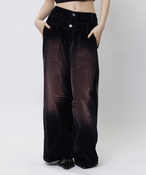 SPIRALGIRL（スパイラルガール）の「ベロアデニムルーズシルエットパンツ（デニムパンツ・レディース・ネイビー/ブラウン・FREE）」の10枚目の写真