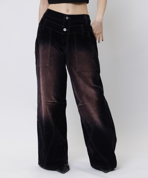 SPIRALGIRL（スパイラルガール）の「ベロアデニムルーズシルエットパンツ（デニムパンツ・レディース・ネイビー/ブラウン・FREE）」の11枚目の写真