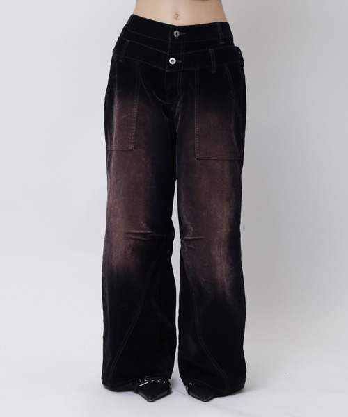 SPIRALGIRL（スパイラルガール）の「ベロアデニムルーズシルエットパンツ（デニムパンツ・レディース・ネイビー/ブラウン・FREE）」の13枚目の写真