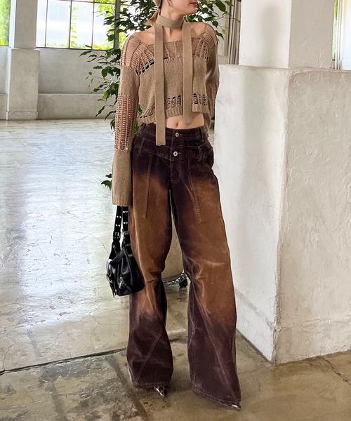 SPIRALGIRL（スパイラルガール）の「ベロアデニムルーズシルエットパンツ（デニムパンツ・レディース・ネイビー/ブラウン・FREE）」の7枚目の写真