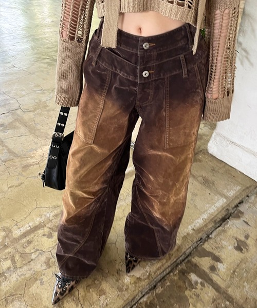 SPIRALGIRL（スパイラルガール）の「ベロアデニムルーズシルエットパンツ（デニムパンツ・レディース・ネイビー/ブラウン・FREE）」の8枚目の写真