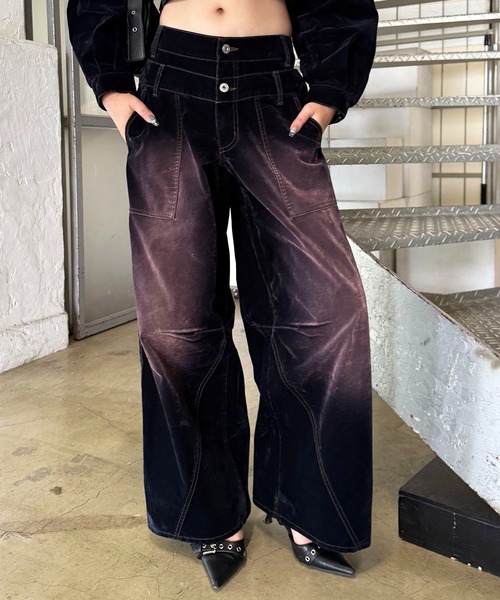 SPIRALGIRL（スパイラルガール）の「ベロアデニムルーズシルエットパンツ（デニムパンツ・レディース・ネイビー/ブラウン・FREE）」の4枚目の写真