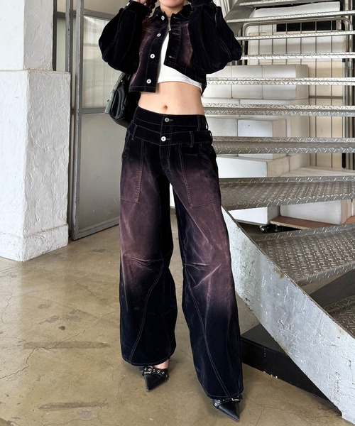 SPIRALGIRL（スパイラルガール）の「ベロアデニムルーズシルエットパンツ（デニムパンツ・レディース・ネイビー/ブラウン・FREE）」の3枚目の写真