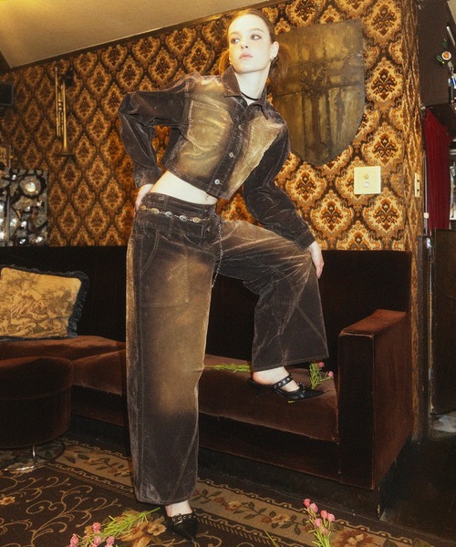 SPIRALGIRL（スパイラルガール）の「ベロアデニムルーズシルエットパンツ（デニムパンツ・レディース・ネイビー/ブラウン・FREE）」の21枚目の写真