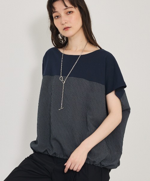 qualite(カリテ)の「コンビドロストプルオーバー(Tシャツ/カットソー・レディース・ネイビー/オフホワイト・フリー)」の1枚目の写真