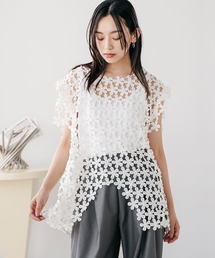 パール付き花柄レースベスト