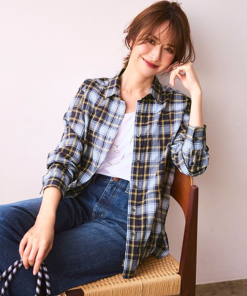 WEB限定】シャーリング チェック シャツ（シャツ/ブラウス）｜23区