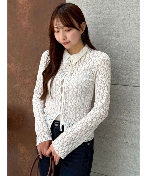 dazzlin（ダズリン）の「シュリンクレースコンパクトシャツ（シャツ/ブラウス・レディース・オフホワイト/ブラック・FREE）」の18枚目の写真