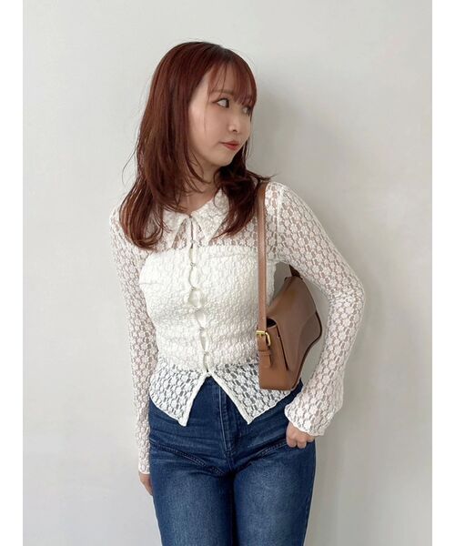 dazzlin（ダズリン）の「シュリンクレースコンパクトシャツ（シャツ/ブラウス・レディース・オフホワイト/ブラック・FREE）」の22枚目の写真