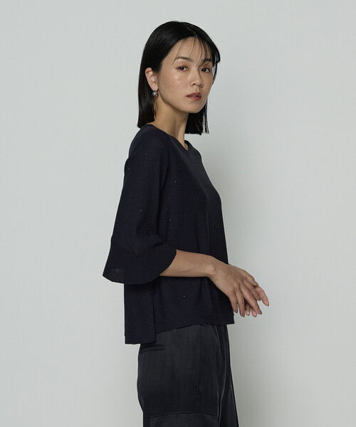 K.T KIYOKO TAKASE（キヨコタカセ）の「天竺裏目編み スパンコールニットプルオーバー（ニット/セーター・レディース・カーキ/ネイビー・9号/11号）」の5枚目の写真