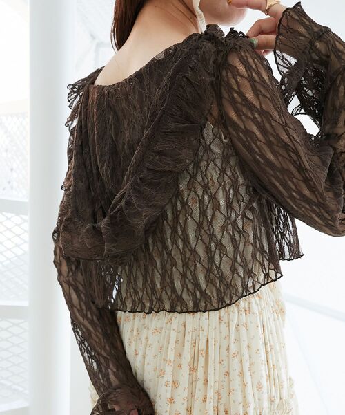 MAJESTIC LEGON(マジェスティックレゴン)の「フード付きフリルカーデ(カーディガン/ボレロ・レディース・ブラウン/ブラック/オフホワイト/ホワイト系その他2・MEDIUM)」の1枚目の写真