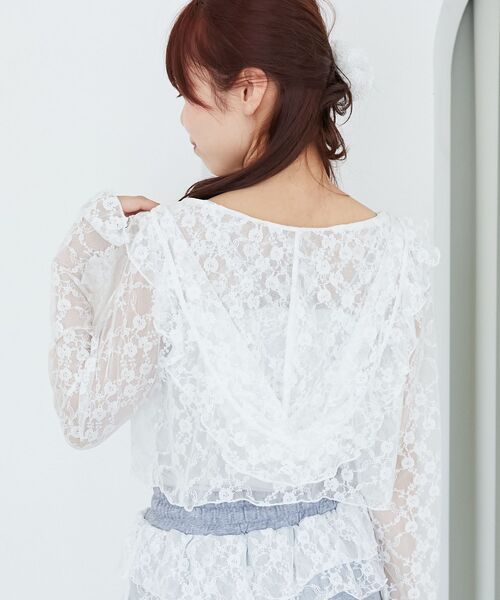 MAJESTIC LEGON(マジェスティックレゴン)の「フード付きフリルカーデ(カーディガン/ボレロ・レディース・ブラウン/ブラック/オフホワイト/ホワイト系その他2・MEDIUM)」の5枚目の写真