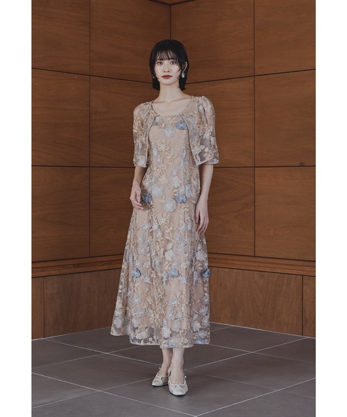 niana(ニアナ)の「フラワーレースボレロセットドレス 2点セット キャミワンピース 結婚式 成人式 二次会 同窓会 入学式 卒業式 パーティードレス オケージョンドレス お呼ばれ(ドレス・レディース・チャコール/グレイッシュベージュ/グリーン/ピンク・M)」の4枚目の写真