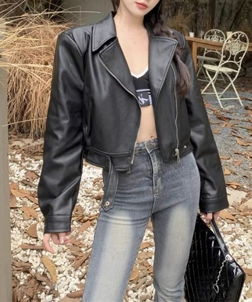 セール】PUレザー ライダース風ジャケット 薄手（ライダースジャケット