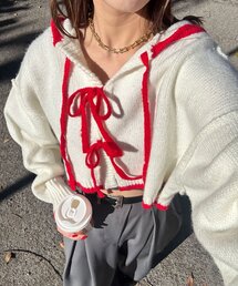 【新色追加】配色リボンニットフーディー