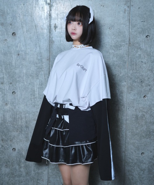 Re:CRYPT(リクリプト)の「PU フリル ティアードスカート / インパン付き 3段フリル ウエストゴム(スカート・レディース・ブラック・F)」の5枚目の写真