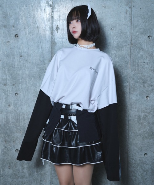 Re:CRYPT(リクリプト)の「PU フリル ティアードスカート / インパン付き 3段フリル ウエストゴム(スカート・レディース・ブラック・F)」の6枚目の写真
