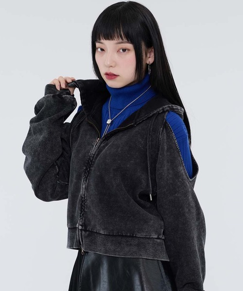 Ellno de Mavie(エルノデメヴィ)の「カットアウトジップフーディ(パーカー・レディース・ブラック/ブラック系その他/グレー・FREE)」の2枚目の写真