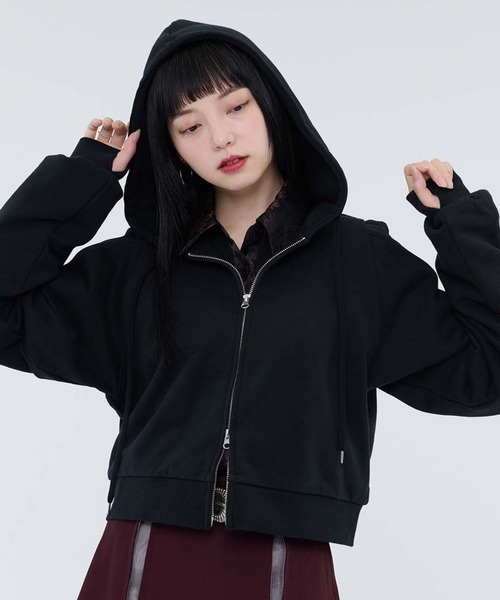 Ellno de Mavie(エルノデメヴィ)の「カットアウトジップフーディ(パーカー・レディース・ブラック/ブラック系その他/グレー・FREE)」の1枚目の写真