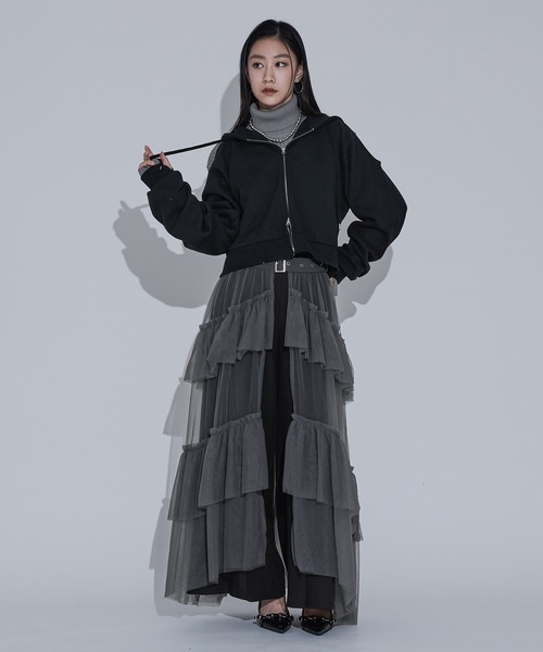 Ellno de Mavie(エルノデメヴィ)の「カットアウトジップフーディ(パーカー・レディース・ブラック/ブラック系その他/グレー・FREE)」の6枚目の写真