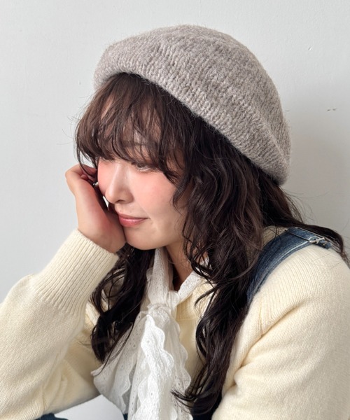 SOLLON.（ソルロン）の「モヘアニットベレー帽（ハンチング/ベレー帽・レディース・ベージュ/レッド/ブラウン/ブラック/アイボリー/グレー・FREE）」の5枚目の写真