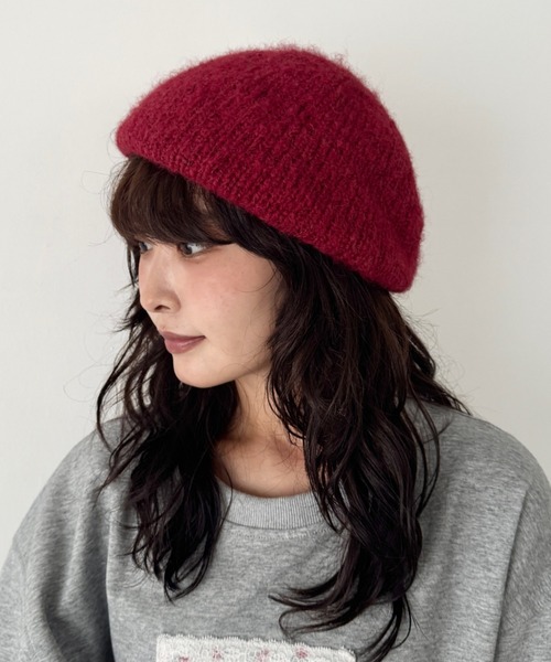 SOLLON.（ソルロン）の「モヘアニットベレー帽（ハンチング/ベレー帽・レディース・ベージュ/レッド/ブラウン/ブラック/アイボリー/グレー・FREE）」の6枚目の写真