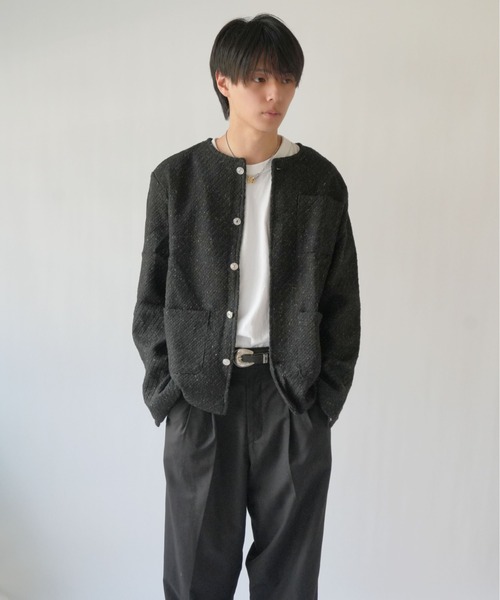 Port（ポート）の「【 SORUTT / ソルト 】 フロントボタン ノーカラーツイードジャケット #（ノーカラージャケット・メンズ・ブラック/ホワイト・FREE）」の12枚目の写真
