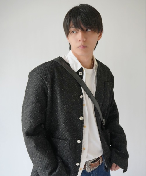 【極上品】メンズ ツイード ノーカラー ジャケット BLACK 極上品】メンズ ツイード ノーカラー ジャケット BLACK 楽天市場】