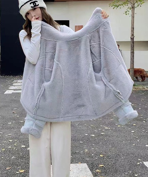 AsheKsha（アシクシャ）の「【新作】秋冬の必需品！毛糸の襟のホーンボタンコート、多色選択可能で超百搭（ムートンコート・レディース・ブラウン/ブルー・M）」の21枚目の写真