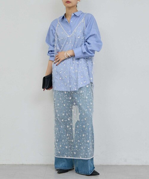 GALLARDAGALANTE（ガリャルダガランテ）の「ビジューシアーキャミワンピース（ワンピース・レディース・ライトグレー/ブラック・FREE）」の2枚目の写真