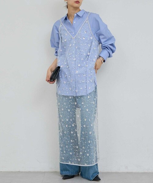 GALLARDAGALANTE（ガリャルダガランテ）の「ビジューシアーキャミワンピース（ワンピース・レディース・ライトグレー/ブラック・FREE）」の10枚目の写真