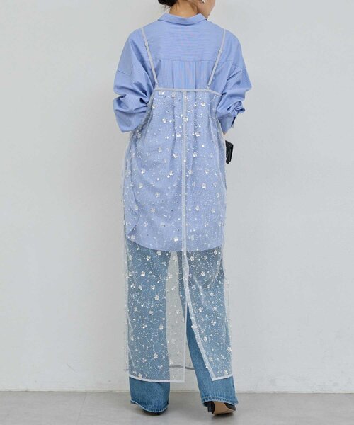 GALLARDAGALANTE（ガリャルダガランテ）の「ビジューシアーキャミワンピース（ワンピース・レディース・ライトグレー/ブラック・FREE）」の12枚目の写真