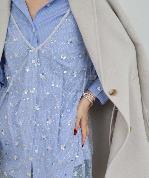 GALLARDAGALANTE（ガリャルダガランテ）の「ビジューシアーキャミワンピース（ワンピース・レディース・ライトグレー/ブラック・FREE）」の14枚目の写真