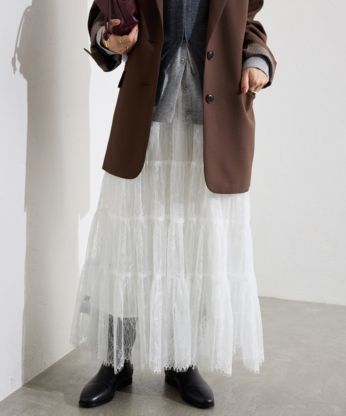SLOBE IENA（スローブイエナ）の「レースティアードスカート（スカート・レディース・ホワイト/ブラウン・FREE）」の7枚目の写真