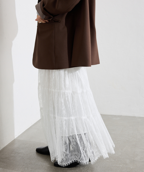 SLOBE IENA（スローブイエナ）の「レースティアードスカート（スカート・レディース・ホワイト/ブラウン・FREE）」の8枚目の写真