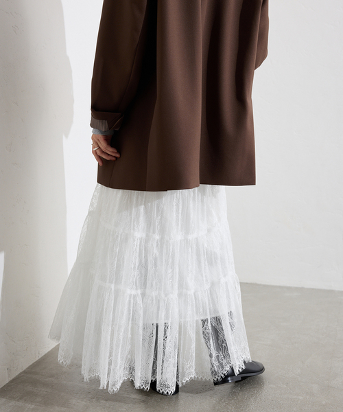 SLOBE IENA（スローブイエナ）の「レースティアードスカート（スカート・レディース・ホワイト/ブラウン・FREE）」の9枚目の写真