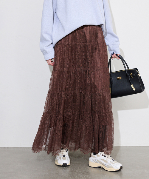 SLOBE IENA（スローブイエナ）の「レースティアードスカート（スカート・レディース・ホワイト/ブラウン・FREE）」の21枚目の写真