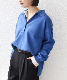【WEB限定】〈手洗い可能〉サイド スリット ゴールド 釦 ポロ ニット