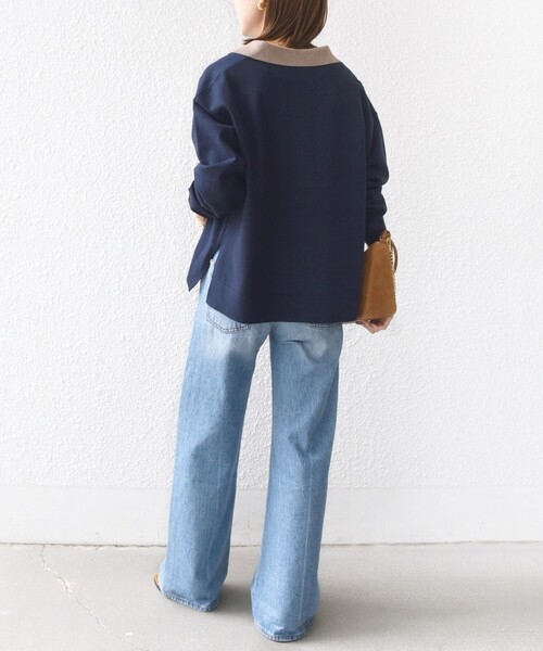 WEB限定】〈手洗い可能〉サイド スリット ゴールド 釦 ポロ ニット