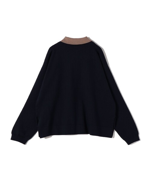 WEB限定】〈手洗い可能〉サイド スリット ゴールド 釦 ポロ ニット