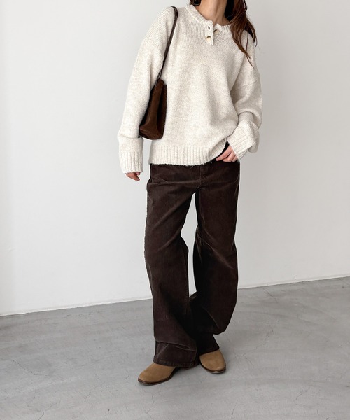 CANAL JEAN（キャナルジーン）の「El mar　ヘンリーネックオーバーニット（ニット/セーター・レディース・オートミール/ブラック/グレー・ONE SIZE）」の6枚目の写真