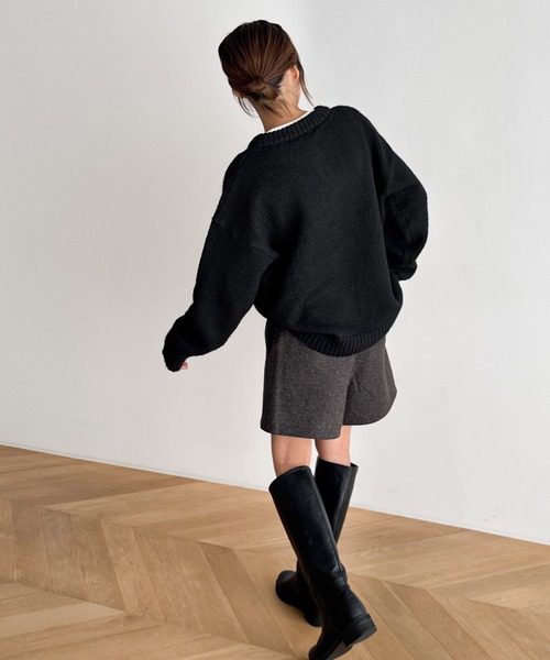 CANAL JEAN（キャナルジーン）の「El mar　ヘンリーネックオーバーニット（ニット/セーター・レディース・オートミール/ブラック/グレー・ONE SIZE）」の8枚目の写真